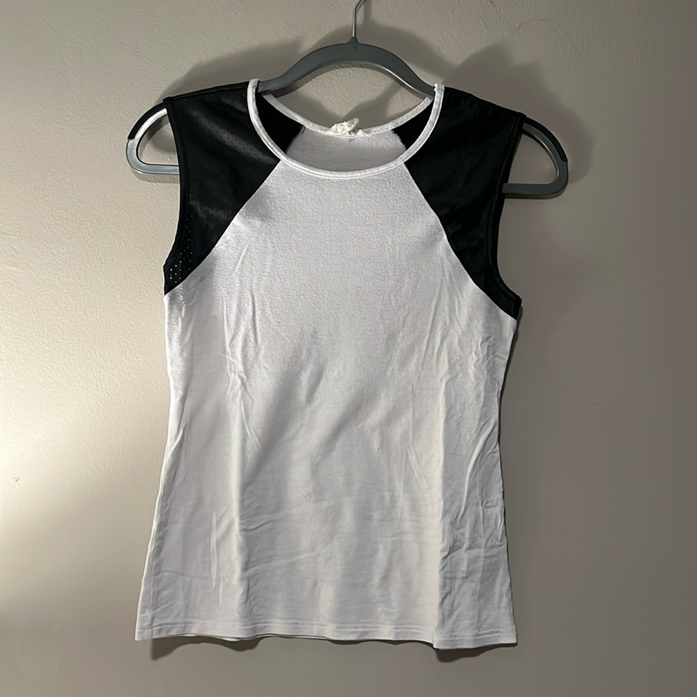 White tank top with leather sleeves